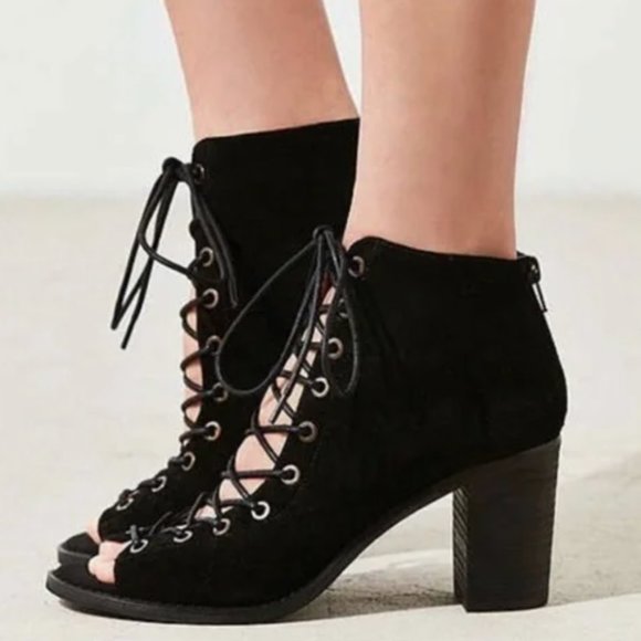 JEFFREY CAMPBELL / BLACK CORS Lace Up Open Toe Heels - 6.5 - Picture 1 of 9